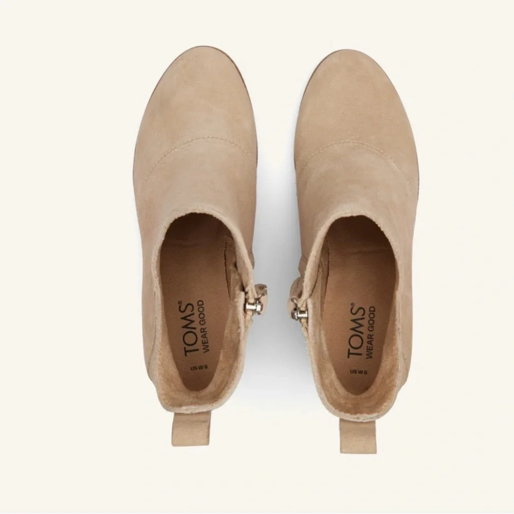 TOMS Sutton Wedge Ankle Bootie Tan Suede Leather Stacked Heel Shoes Size 11 NWT - Picture 4 of 10